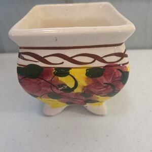 Vintage Talavera Footed Pottery Pot Succulents Plants Mexico Planter Multicolor